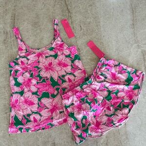 NWT Lilly Pulitzer PJ knit tank and shorts - Kelly Green Hibis Kiss - XS